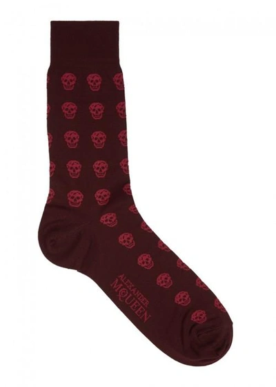 Alexander Mcqueen Skull-intarsia Cotton Blend Socks In Red