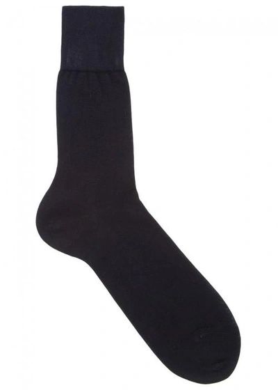 Falke Tiago Navy Stretch-cotton Socks In Dark Navy