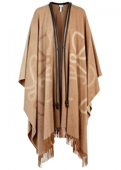 Loewe Camel Wool And Cashmere Blend Cape In Light Brown