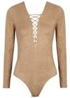 ALEXANDER WANG T T BY ALEXANDER WANG FAWN LACE-UP FAUX SUEDE BODYSUIT