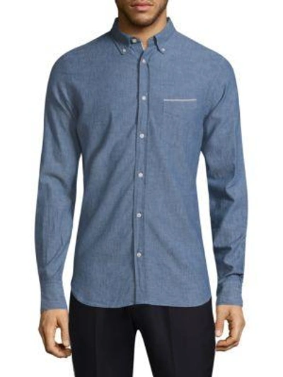 Officine Generale Chambray Button Down Shirt In Blue