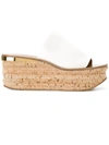 Chloé 'camille' Cork Wedge Leather Slide Sandals In White