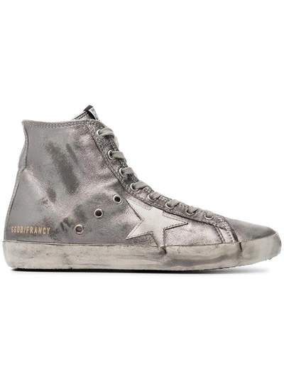 Golden Goose Pewter Francy Leather Hi Top Sneakers In Silver