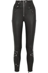 ALEXANDER MCQUEEN MESH-TRIMMED STRETCH-LEATHER SKINNY PANTS
