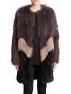 YVES SALOMON Colorblock Fox & Rabbit Fur Coat