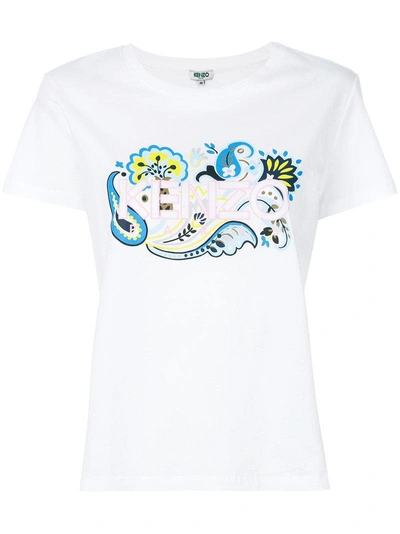 Kenzo Paisley Logo Printed Cotton T-shirt In 01 -whi