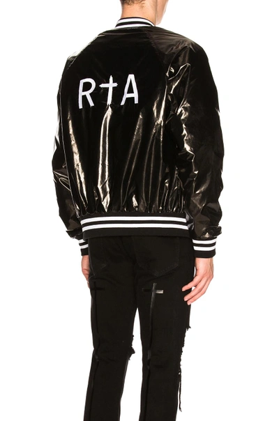 Rta Logo Embroidered Shiny Bomber Jacket In Black,white,stripes