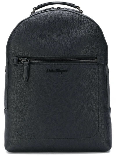 Ferragamo Embroidered Logo Backpack In Black