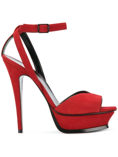 Saint Laurent Tribute Ankle-strap Suede Sandals In Rouge