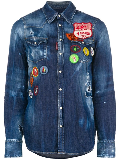 Dsquared2 Scout Patches Washed Denim Shirt In Blue