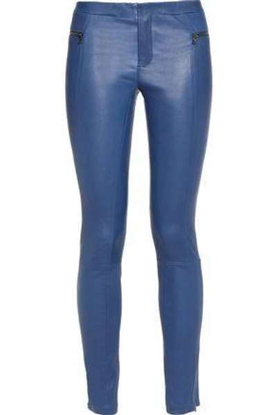 J Brand Woman Leather Skinny Trousers Blue