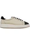 BRUNELLO CUCINELLI WOMAN EMBELLISHED SUEDE-TRIMMED TEXTURED-LEATHER SNEAKERS ECRU,US 1071994539444249