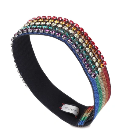 Gucci Metallic Crystal Webby Headband In Multicolor