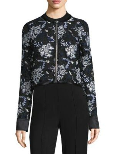 Diane Von Furstenberg Zip-front Cropped Lace Jacket In Black Multi