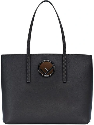 Fendi F Logo Calf Leather Shopping Tote Bag In Nero