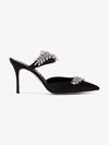 MANOLO BLAHNIK BLACK LURUM 90 SATIN MULES,LURUM90SATINBLACK60012474201