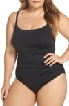 La Blanca One Piece Swimsuit Island Goddess Shirred Side Bathing Suit In Black In Black