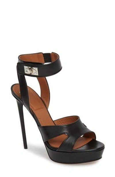 Givenchy Shark Leather Plateau Sandals In Black