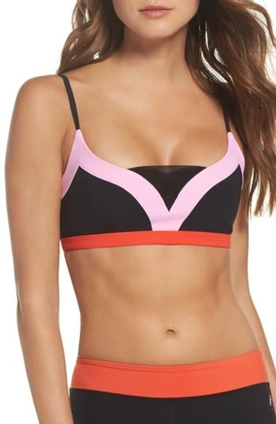 P.e Nation Woman The Elite Eight Color-block Tech-jersey Sports Bra Black In Pink
