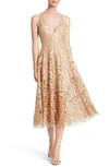 Dress The Population Blair Fit-&-flare Dress In Gold/ Nude