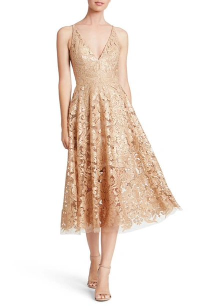 Dress The Population Blair Midi Dress In Gold Nude