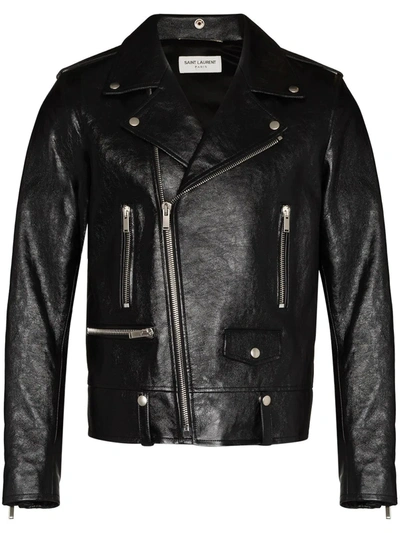 SAINT LAURENT LEATHER ZIPPED BIKER JACKET,484284YC2NI12550805