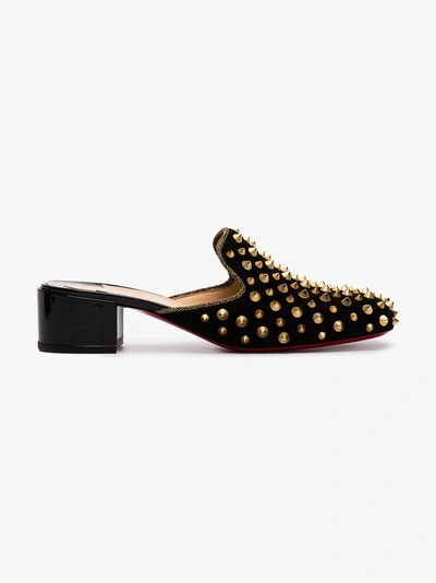 Christian Louboutin Mulaconka 35 Gold-spike Suede Mules In Black