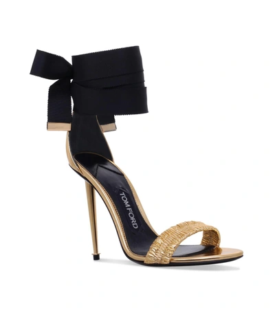 Tom Ford Metallic Ankle-tie 105mm Sandal In Gold