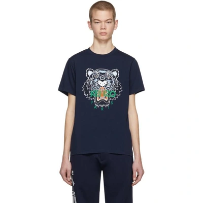 Kenzo Tiger Printed Cotton Jersey T-shirt In Navy