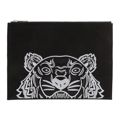 Kenzo Black Canvas A4 Tiger Pouch