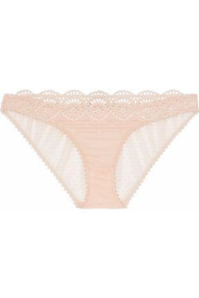 Stella Mccartney Mid-rise Broderie Anglaise Voile And Point D'esprit Briefs In Peach