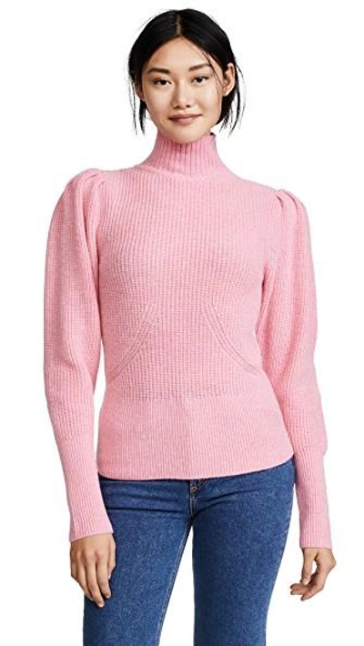 Frame Wool & Cashmere Puff Sleeve Turtleneck Jumper In Spanish Pink