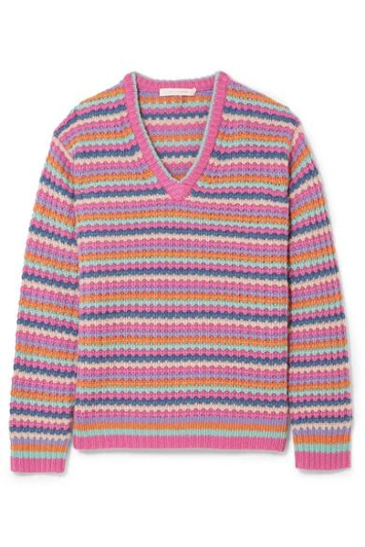 Marc Jacobs Long Sleeve V Neck Sweater In Pink Multicolor