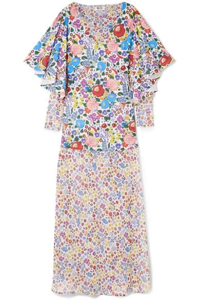 All Things Mochi Flora Printed Cotton-voile And Chiffon Maxi Dress In Blue