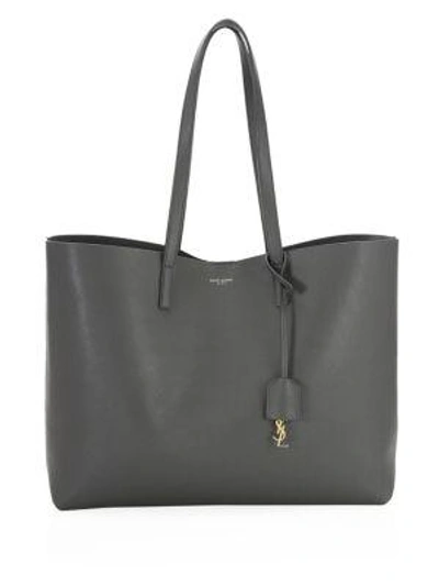 Saint Laurent Large Leather Shopper In Asphalt