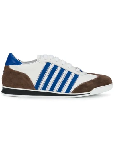 Dsquared2 Striped Leather & Suede Trainers In White,blue
