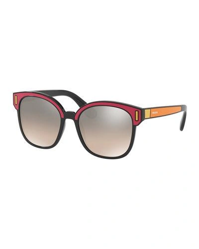 Prada Square Colorblock Mirrored Sunglasses In Brown/red