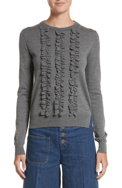 Marc Jacobs Ruffle Merino Wool Sweater In Dark Grey
