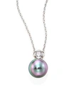 MAJORICA 9MM Grey Baroque Pearl & Cubic Zirconia Pendant Necklace,0400096950164