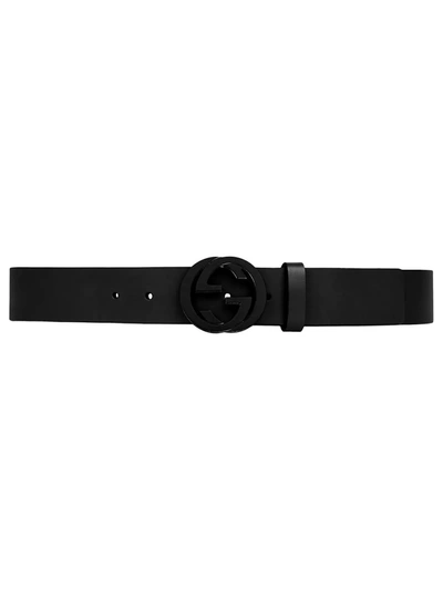 Gucci Leather Belt With Interlocking G Buckle In Black