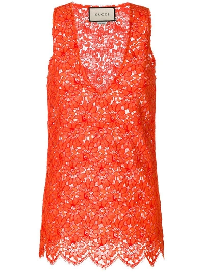 Gucci Flower Lace Sleeveless Top In Orange