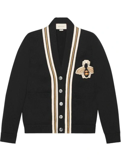 Gucci Wool Cardigan With Bee Appliqué In Black
