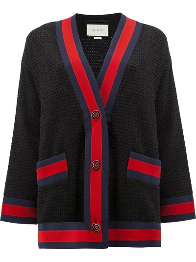 Gucci Tweed Contrast Stripe Cardigan In 1301 Black
