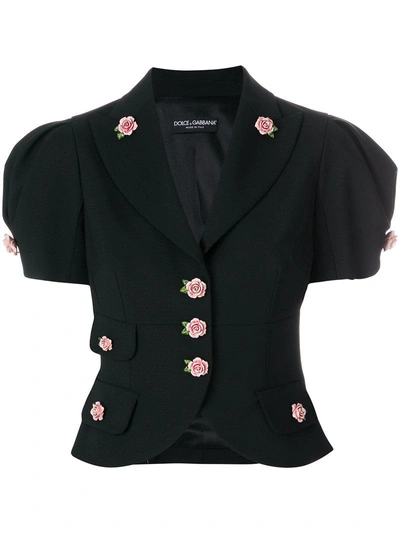 Dolce & Gabbana Rose Embellished Cropped Jacket In Multi