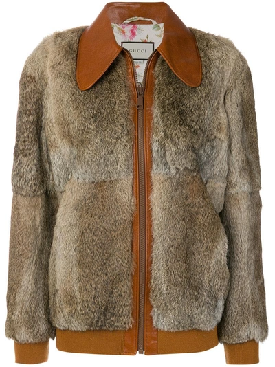 Gucci Fur Bomber With Wolf Intarsia In Brown