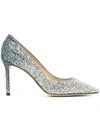 Jimmy Choo Silver And Blue Glitter Romy 85 Pumps In Metallic
