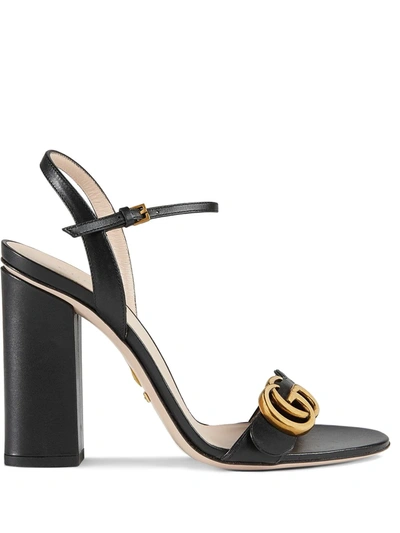 Gucci Marmont 110 Chunky Heel Leather Sandals - 黑色 In Black