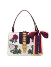 GUCCI WHITE EMBROIDERED SYLVIE SMALL SHOULDER BAG,421882D4ZQG12562556