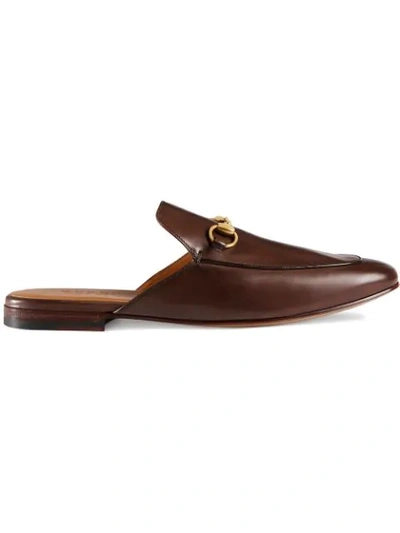 Gucci Princetown Leather Slippers In Brown