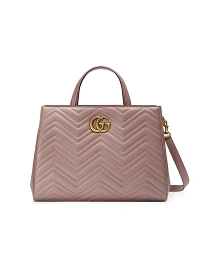 Gucci Gg Marmont Medium Matelassé Top Handle Bag In Pink